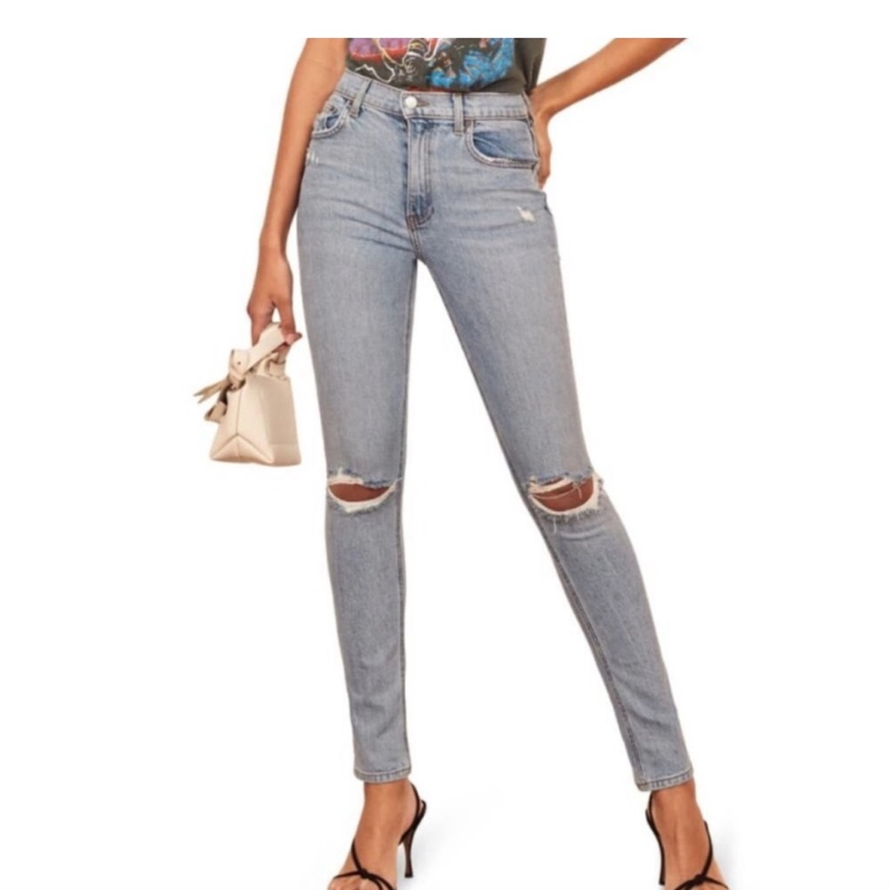 Reformation Denim Light Blue Ripped Jeans